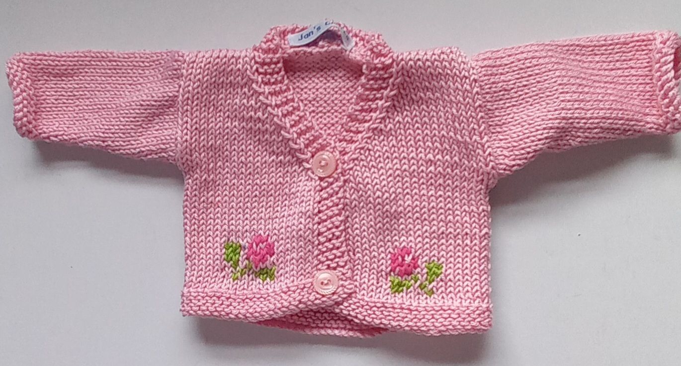 Cardigan for 43 to 46cm doll - pink with flowers