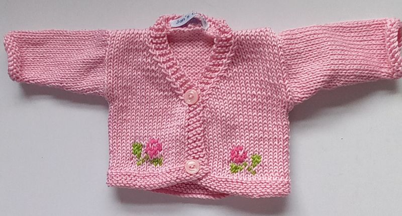Cardigan for 43 to 46cm doll - pink with flowers