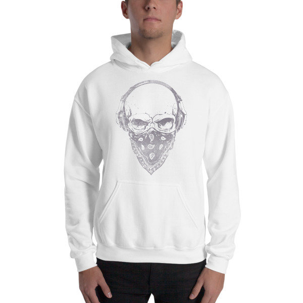 Rockin' Skull Hooded Sweatshirt, Color: White, Size: S