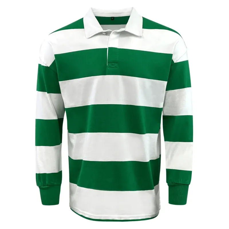 Classic Long Sleeve Hooped Rugby Jersey - Kelly/White