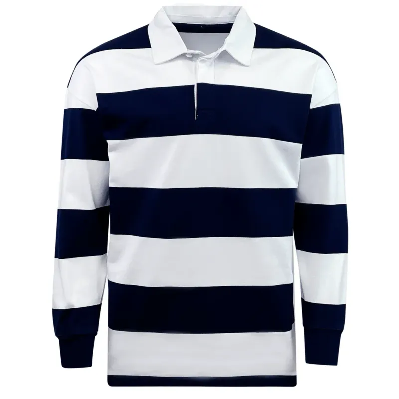 Classic Long Sleeve Hooped Rugby Jersey - Navy/White
