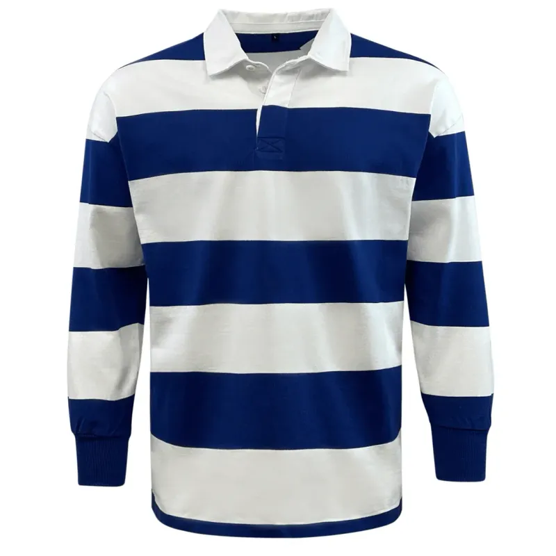 Classic Long Sleeve Hooped Rugby Jersey - Royal/White