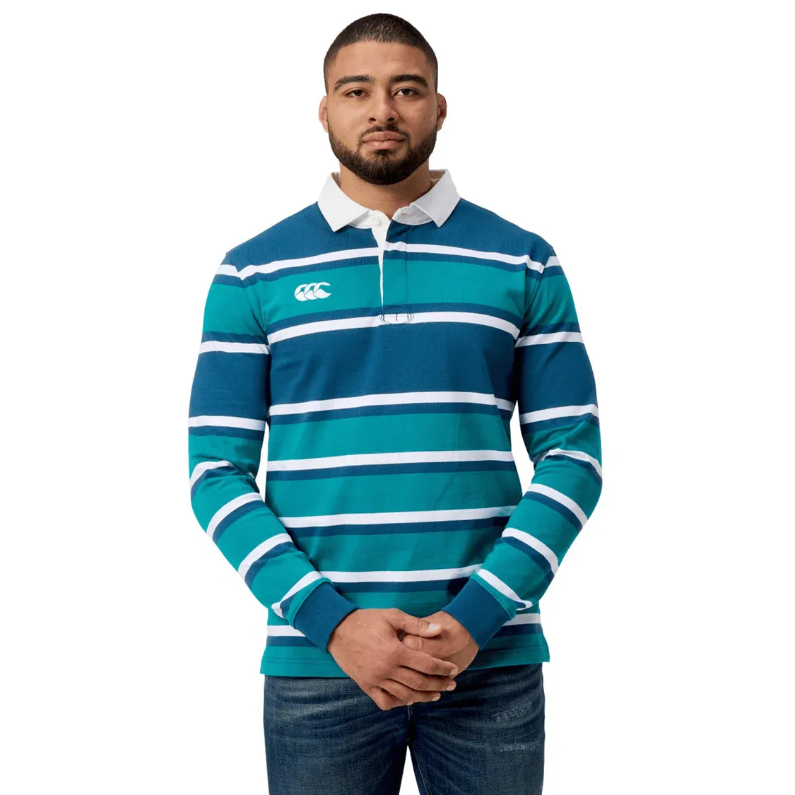 Canterbury Engineered Long Sleeve Striped Rugby Jersey - Blue/Teal