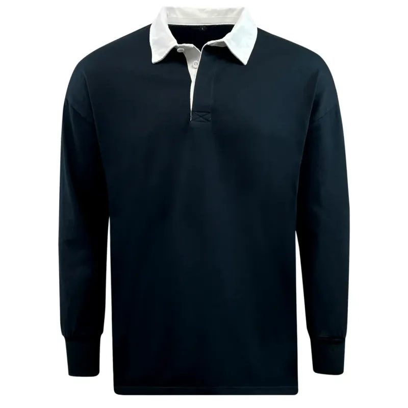 Classic Long Sleeve Solid Rugby Jersey - Black