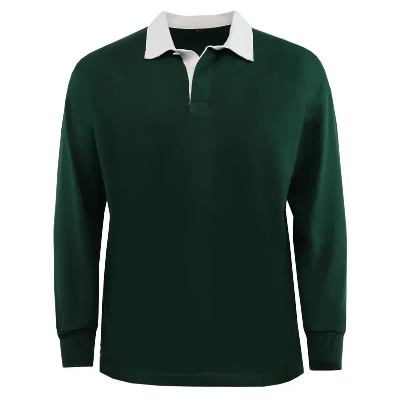 Classic Long Sleeve Solid Rugby Jersey - Dark Green