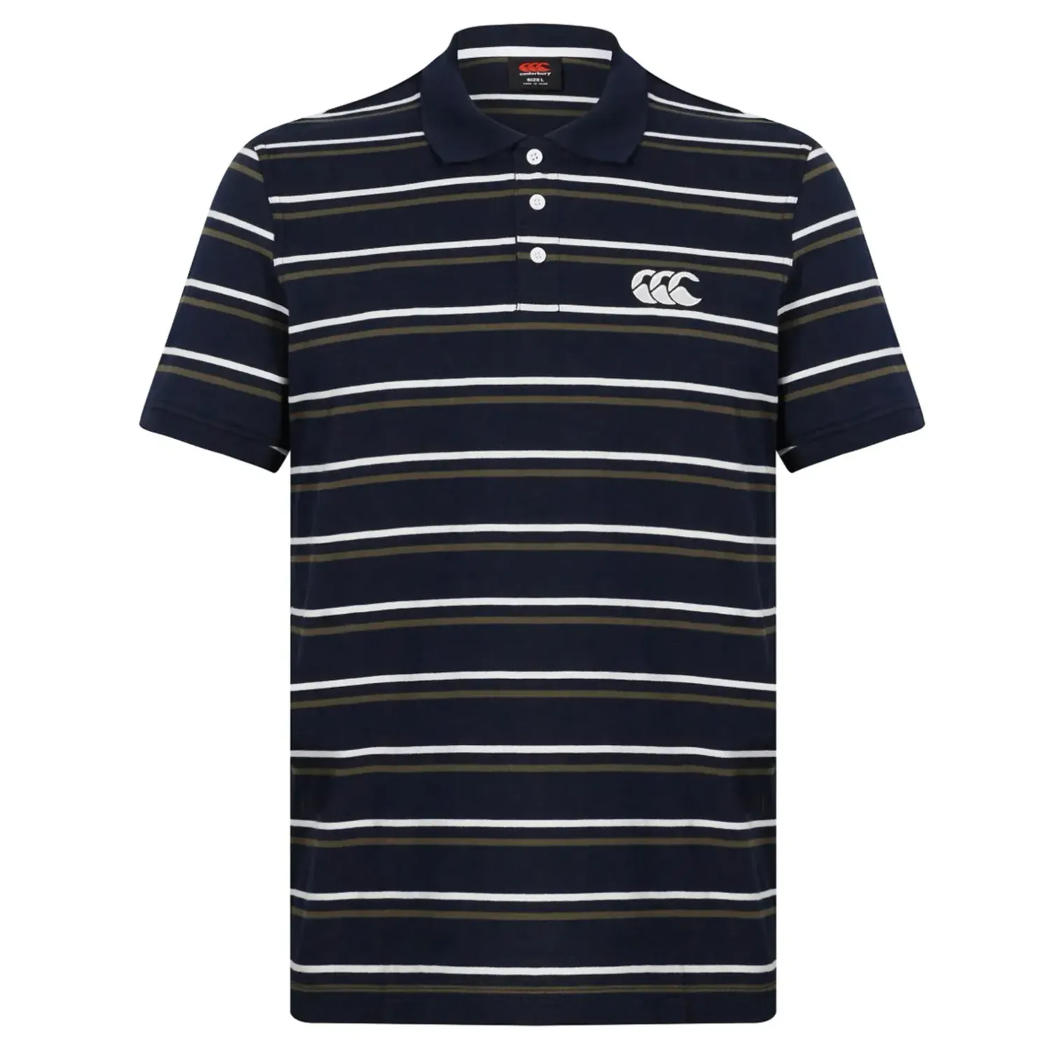 Canterbury Fundamental Yarn Dye Stripe Polo - Navy/Brown/White Canterbury Fundamental Yarn Dye Stripe Polo - Navy/Brown/White
