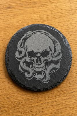 Schiefer Untersetzer Halloween Schädel mit Schlange