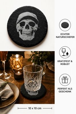 Schiefer Untersetzer Halloween Schädel mit Basecap
