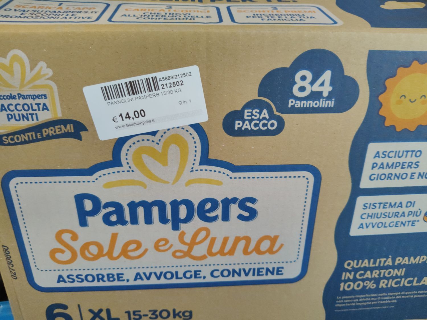Pannolini Pampers sole e luna 15/30 kg 84 pezzi