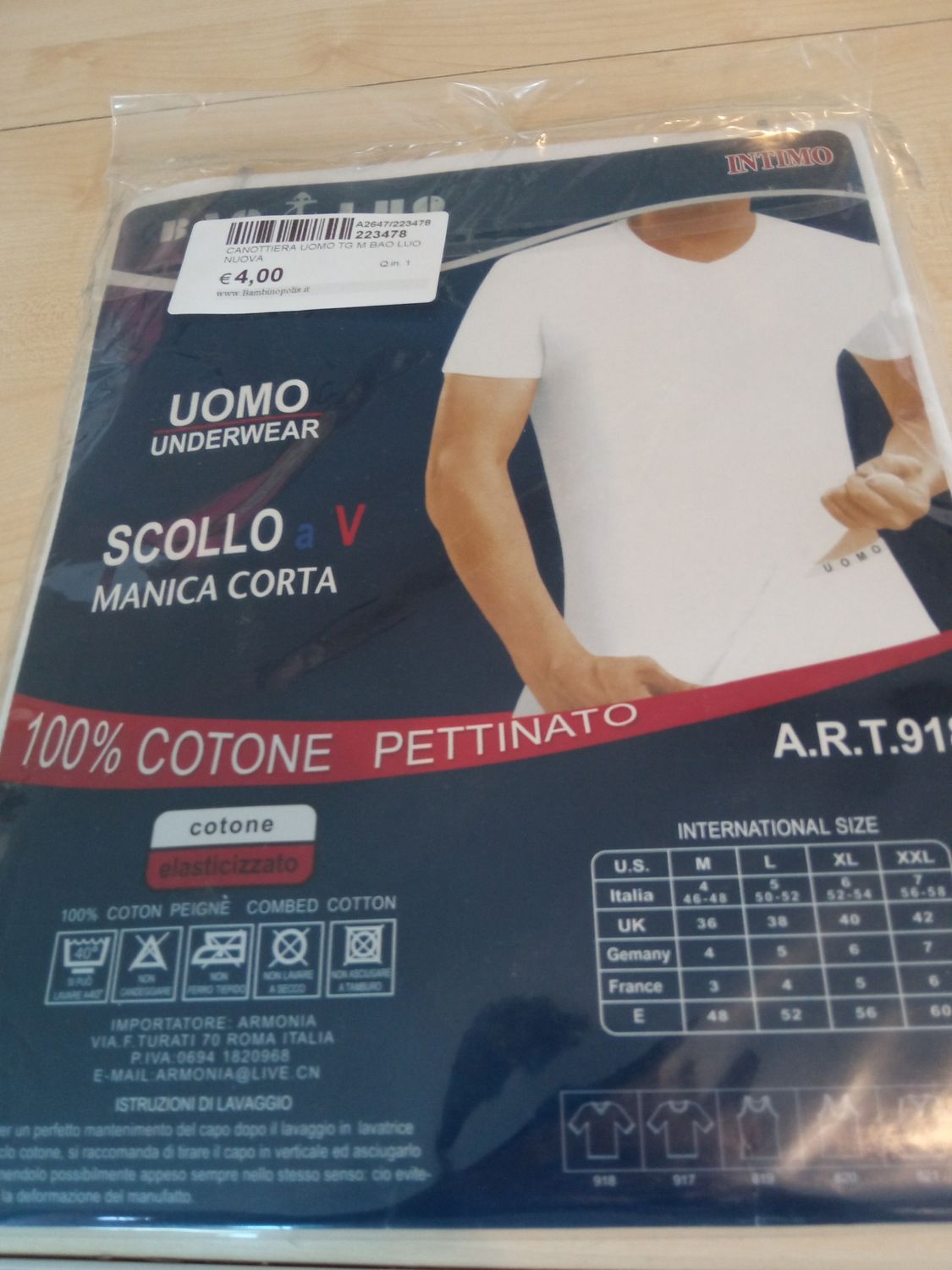 Canottiera uomo tg M Bao Luo nuova