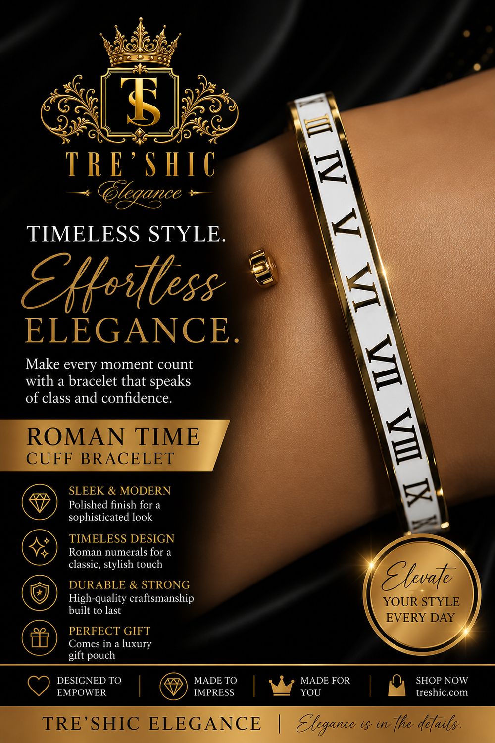 Roman Time Cuff Bracelet