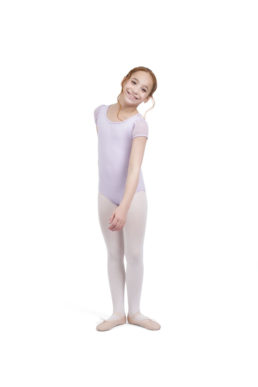 Puff Sleeve Keyhole Back Leotard - Girls, Color: Lavender, Size: Child Intermediate