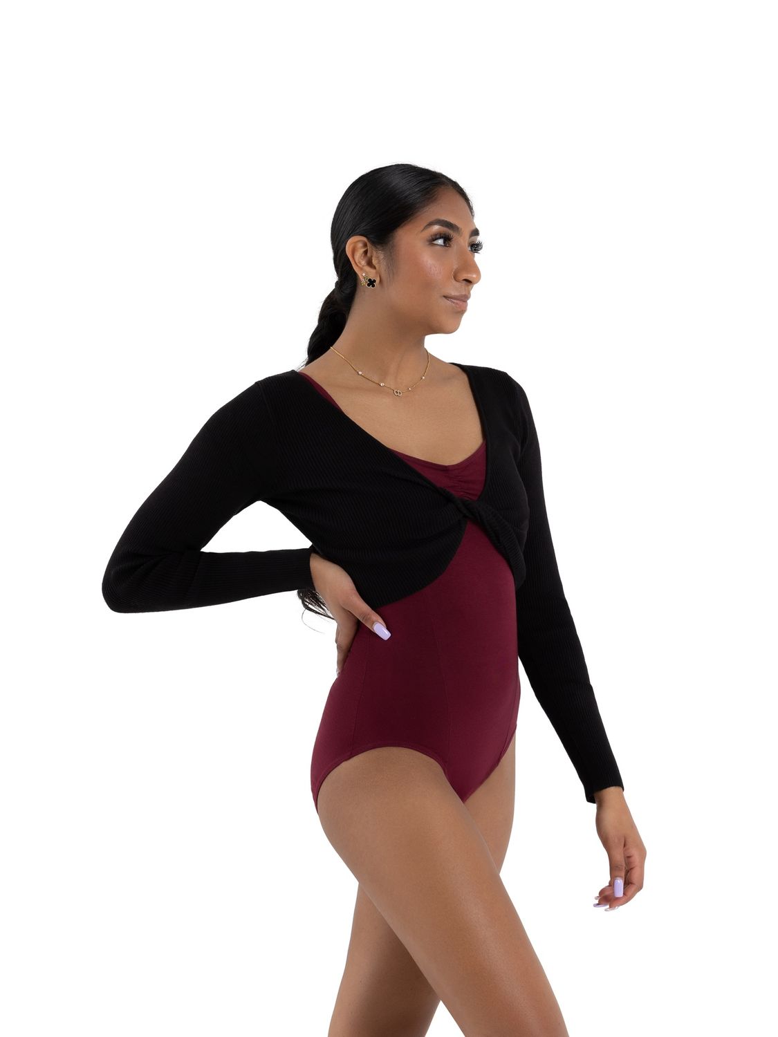 Shrug with Faux Knot, Color: Black, Size: M-L