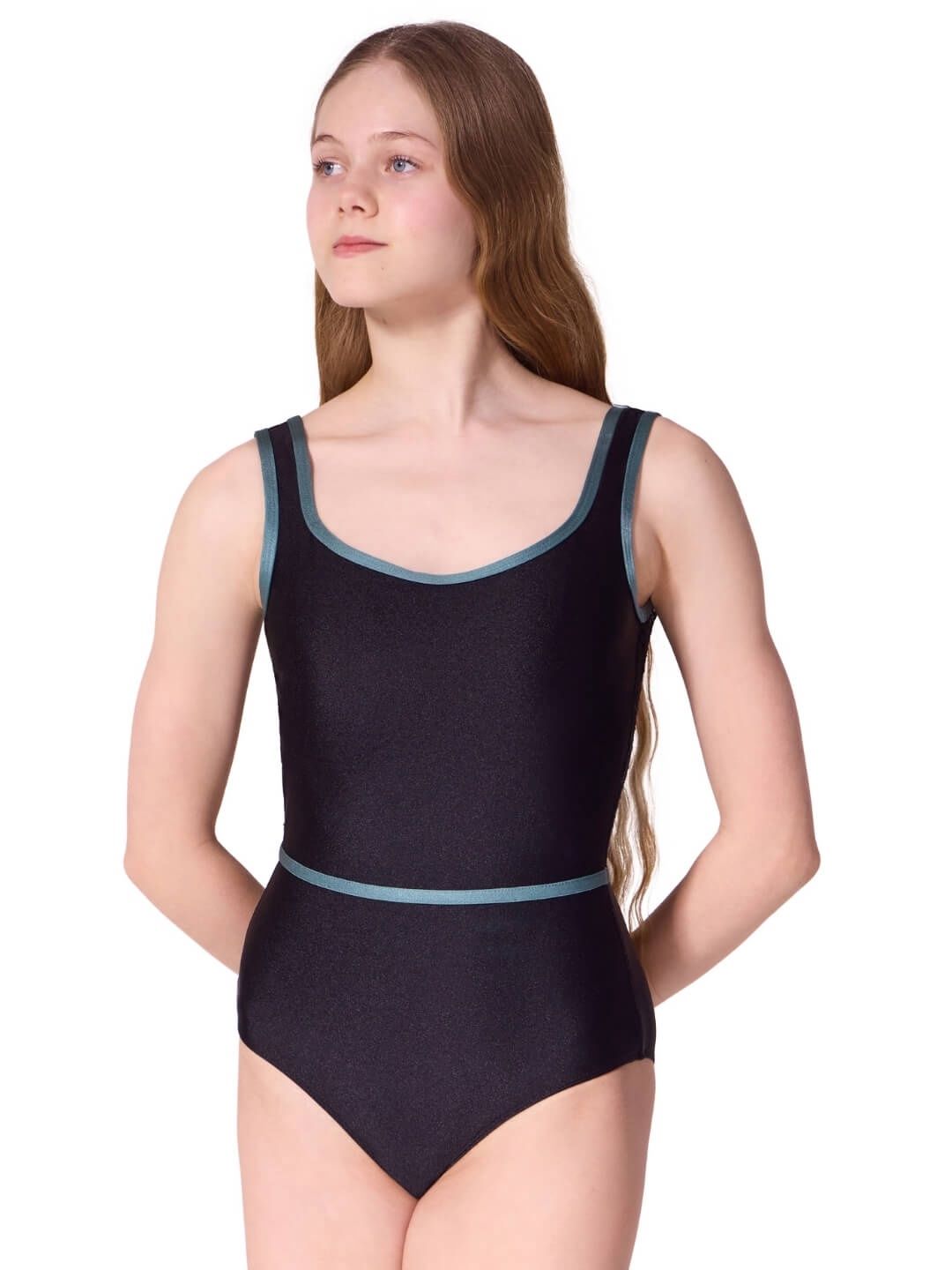 Enchanted Contrast Graceful Tank Leotard, Color: Black, Size: XS