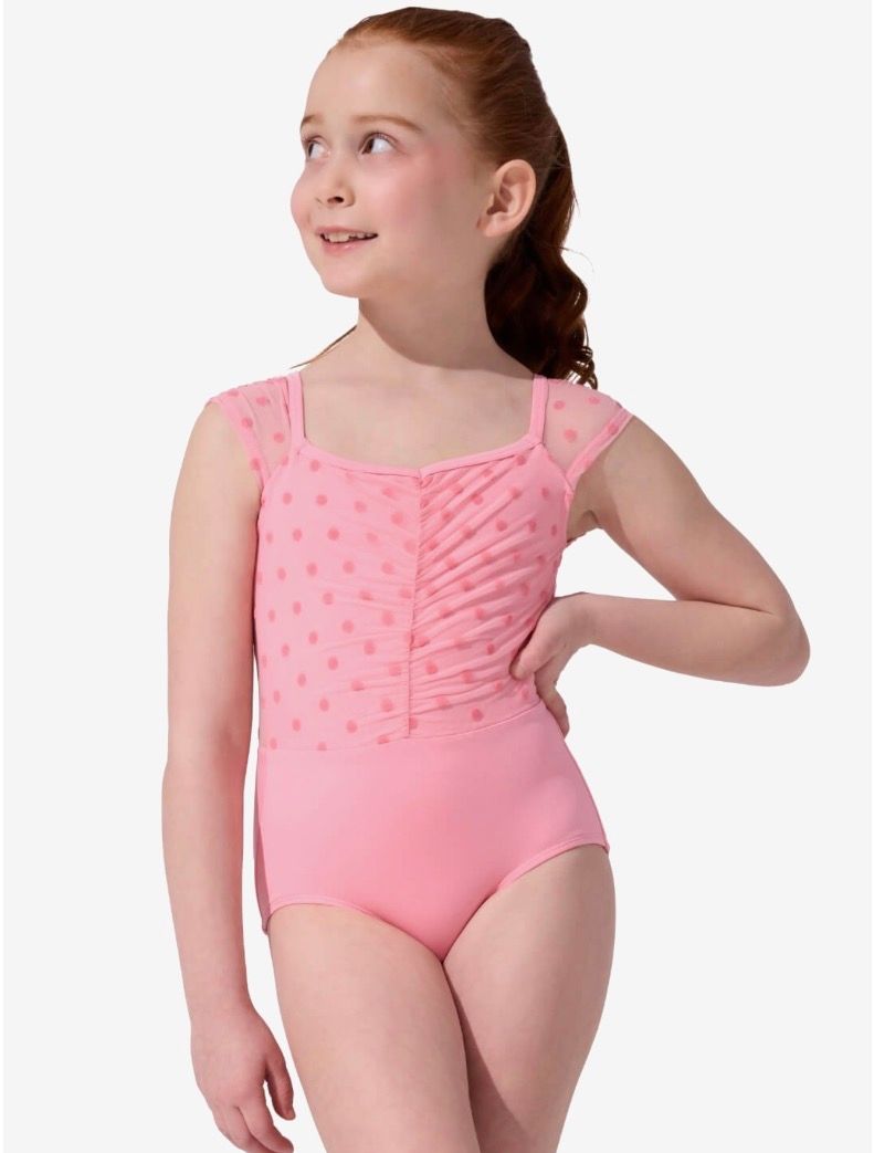 Let's Polka Allegra Leotard, Color: Coral Pink, Size: Toddler