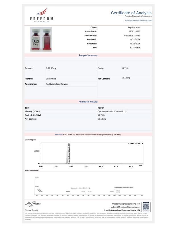B12 10 mg Lyophilized Research Material — 3 mL Vial