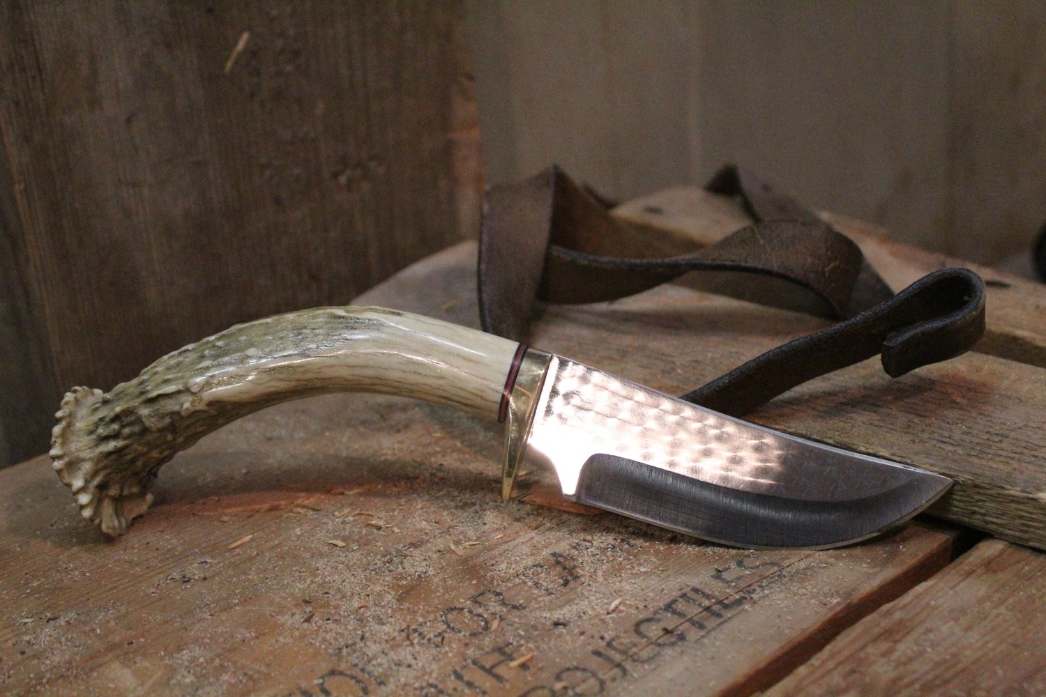 Ken Richardson Stag Hunter 4.25&quot;, Stag Leather / 1085 High Carbon Steel