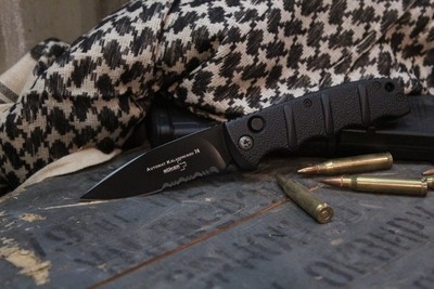 Boker Plus Kalashnikov 3.25" Automatic Knife, Black / Black Serrated
