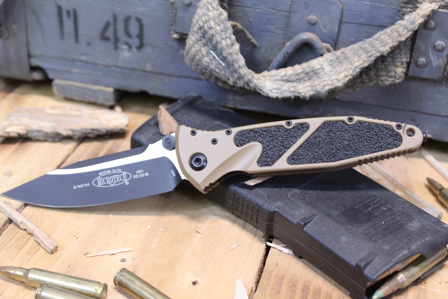 Microtech Socom Elite 4&quot; Manual Knife, Black &amp; Tan  / Two Tone