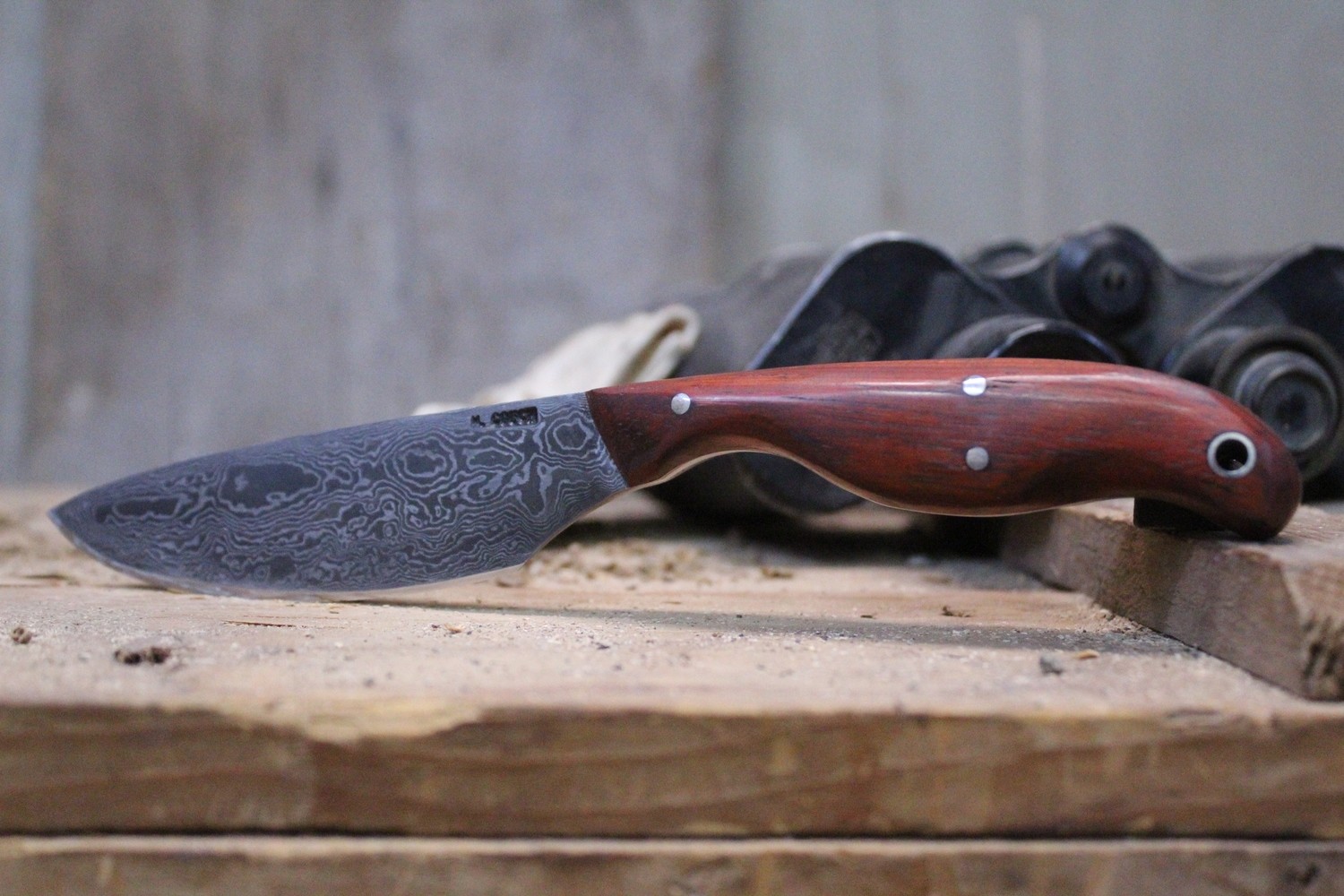 Mark Couch Hand Forged 4&quot; Drop Point, Padauk Wood / Alaskan Damascus