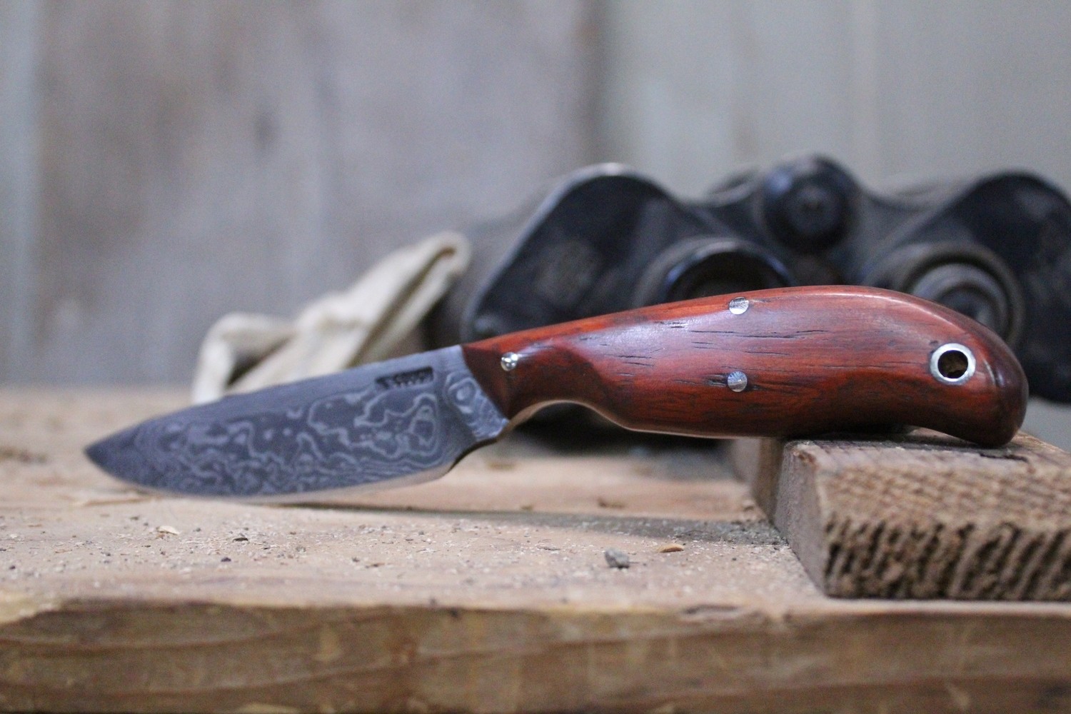 Mark Couch Hand Forged 3.5&quot; Drop Point, Padauk Wood / Alaskan Damascus