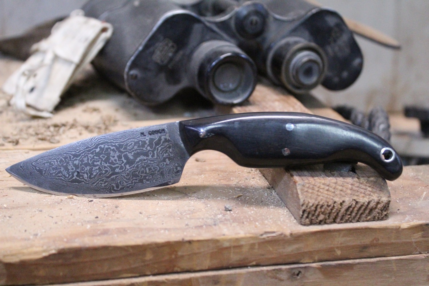 Mark Couch Hand Forged 3.75&quot; Drop Point, Ebony / Alaskan Damascus
