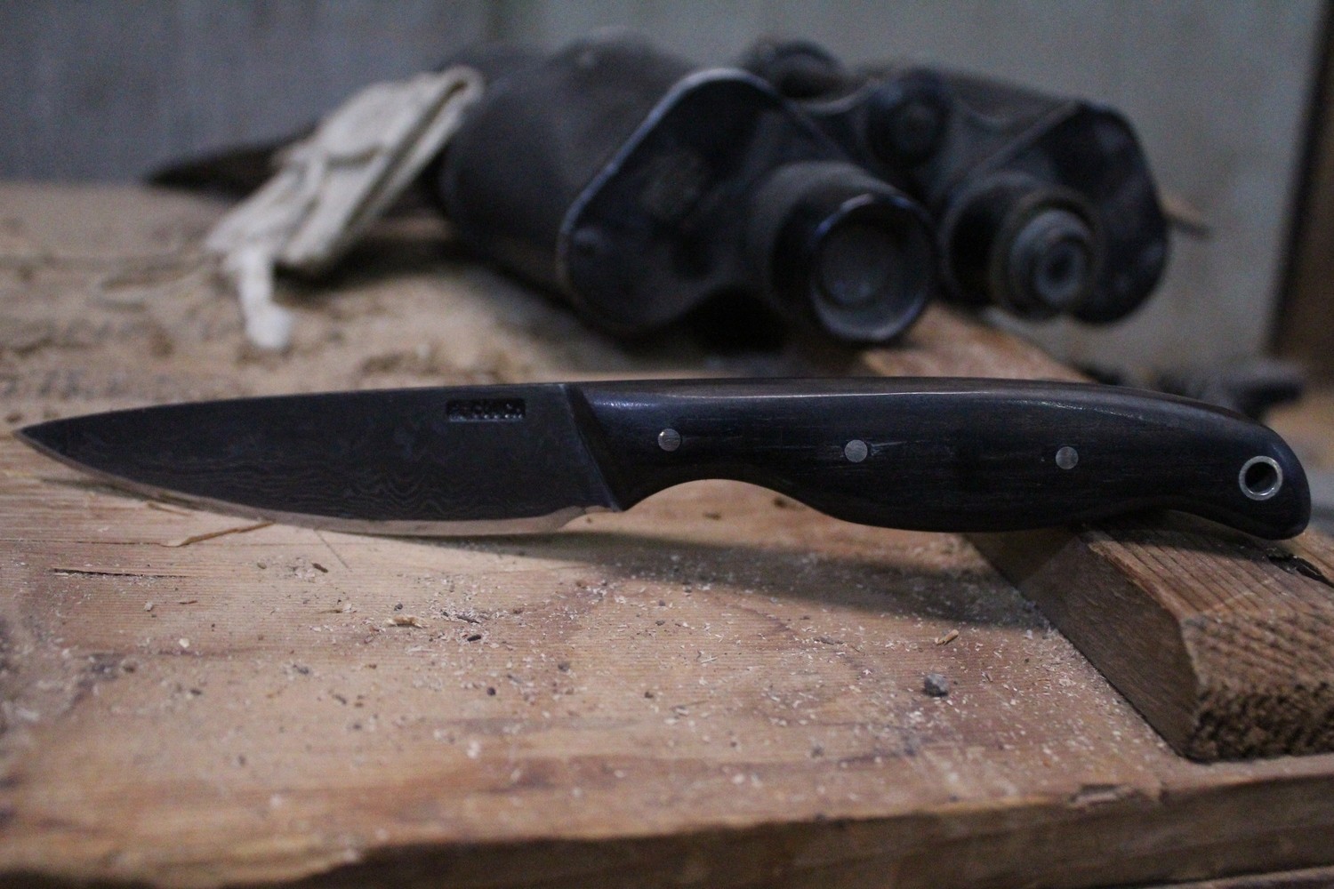 Mark Couch Hand Forged 3.75&quot; Roach, Ebony / Alaskan Damascus With Tapered Tang