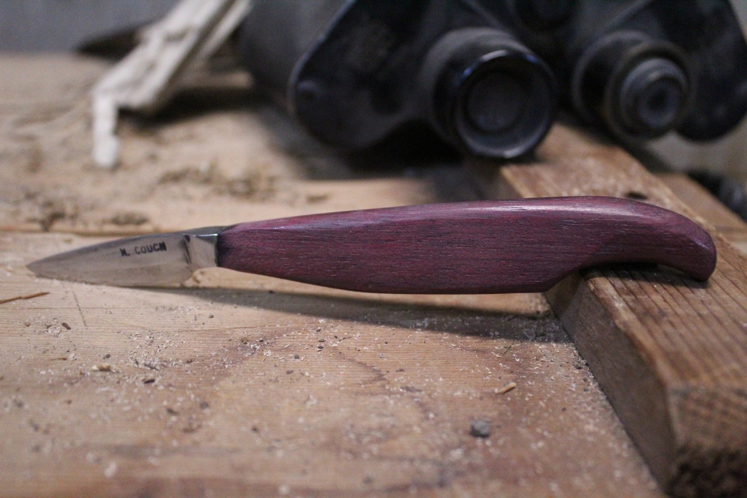 Mark Couch Hand Forged 2&quot; Detail Knife, Purple Heart Wood / Satin 52100