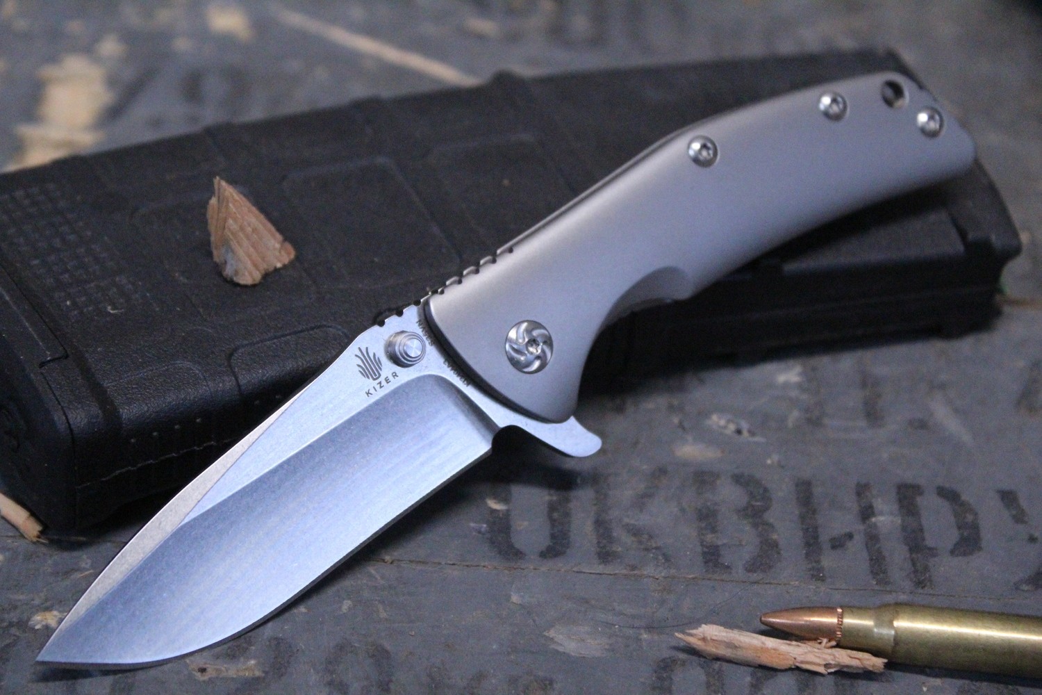 Kizer Cutlery Activ Bantam BB 3&quot;  Frame Lock Knife, Titanium / Stonewash