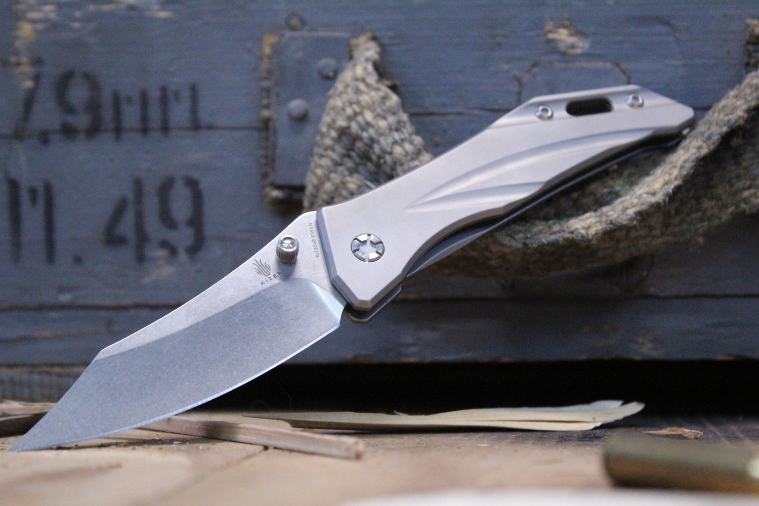 Kizer Aileon 3.5&quot; Frame Lock Knife, Titanium / Stonewash