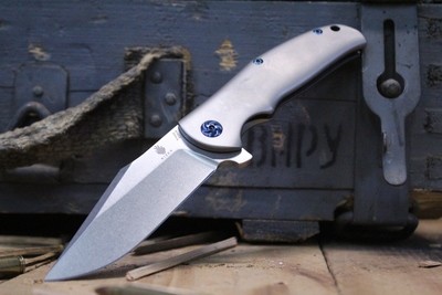 Kizer Laconico Intrepid 3.625" Flipper Frame Lock Knife, Titanium / Stonewash