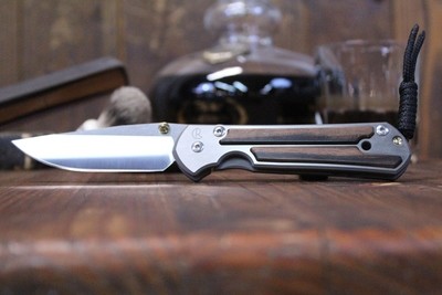 Chris Reeve Large Sebenza 21 3.625" Folding Knife, Titanium with Macassar Ebony Wood Inlays / Polished S35VN 