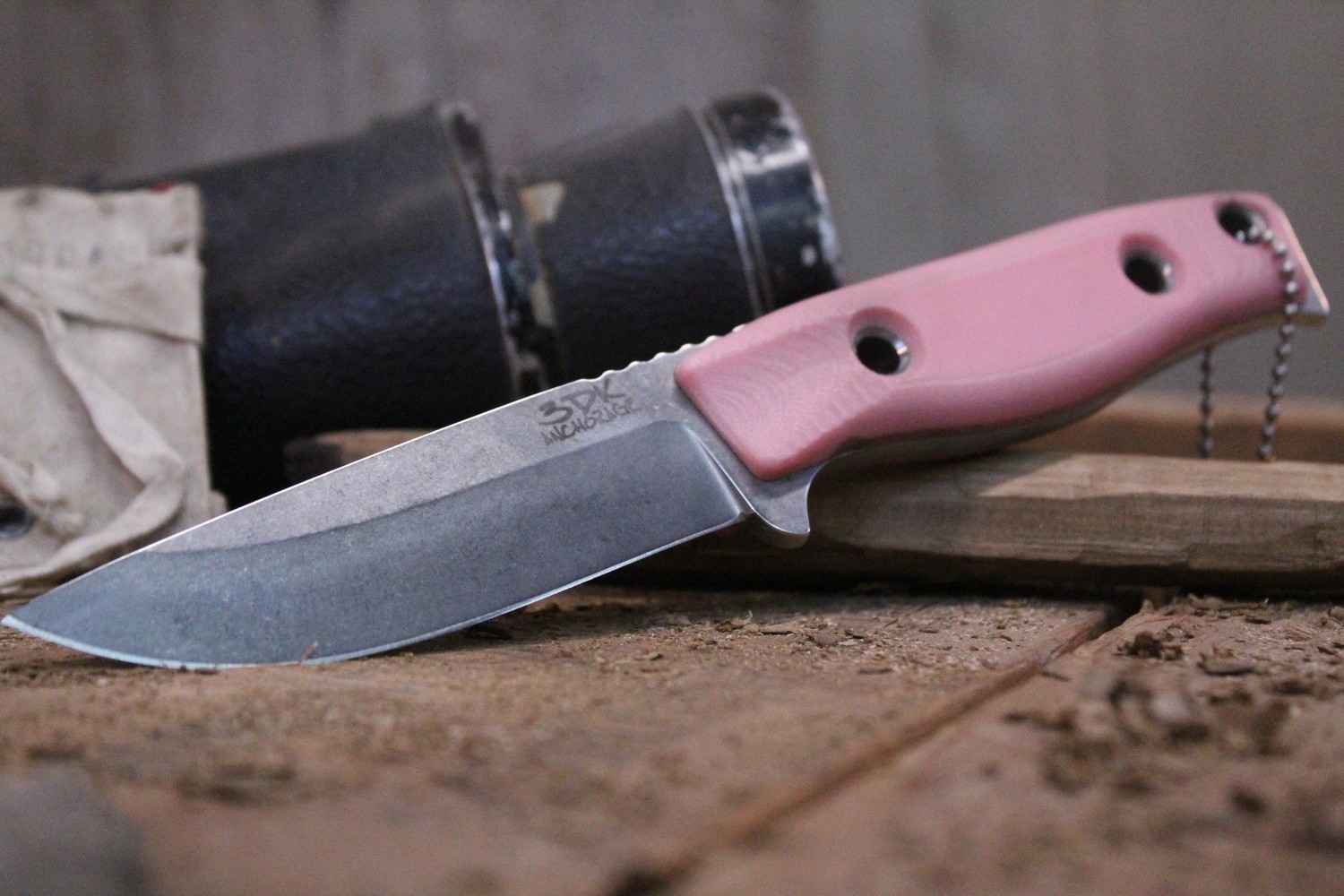 3DK MAK 4&quot; Fixed Drop Point, N690 Blade / Pink G10 handle 