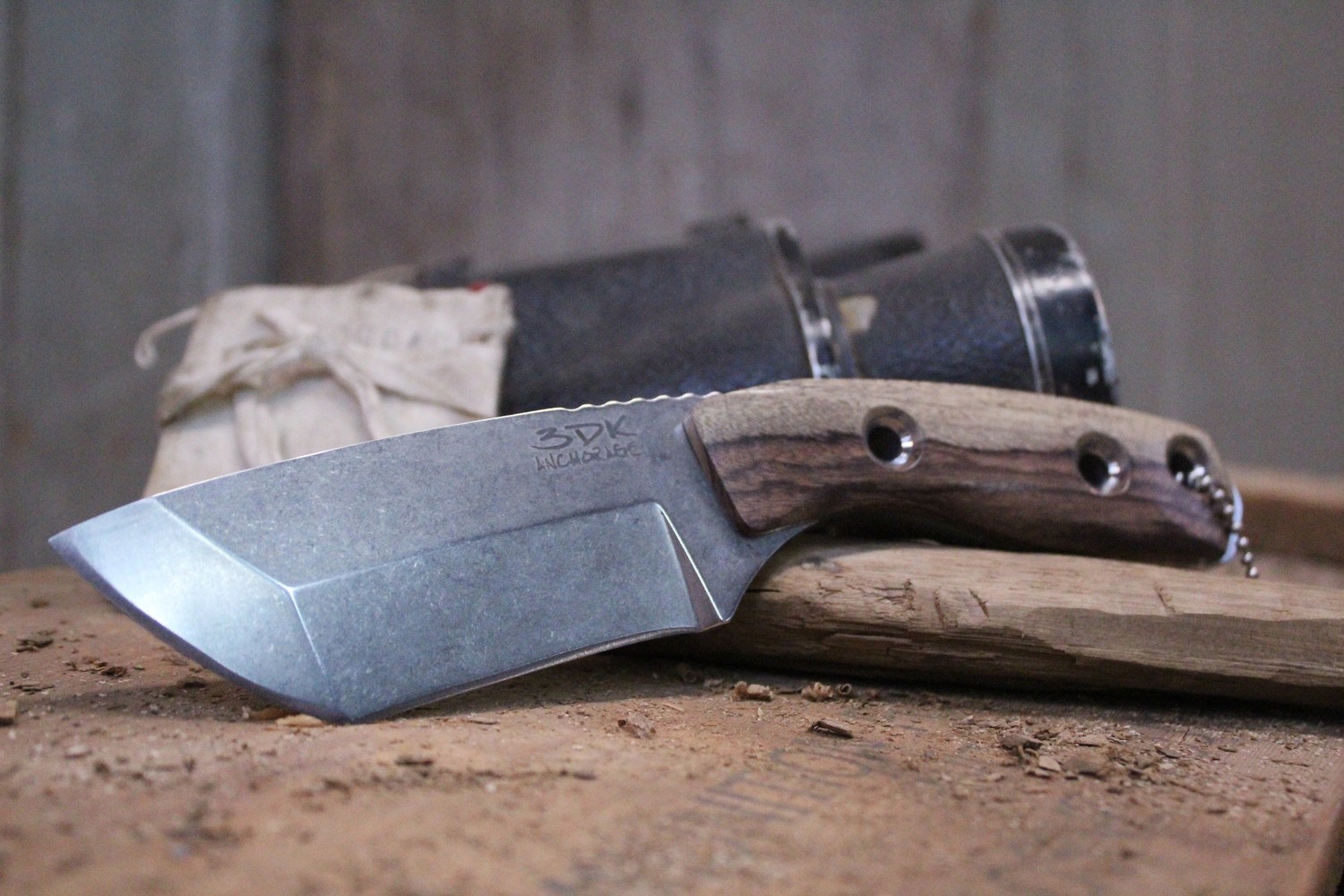 3DK Riot 3.7&quot; Fixed Tanto Point, K110 Blade / Bolivian Rosewood