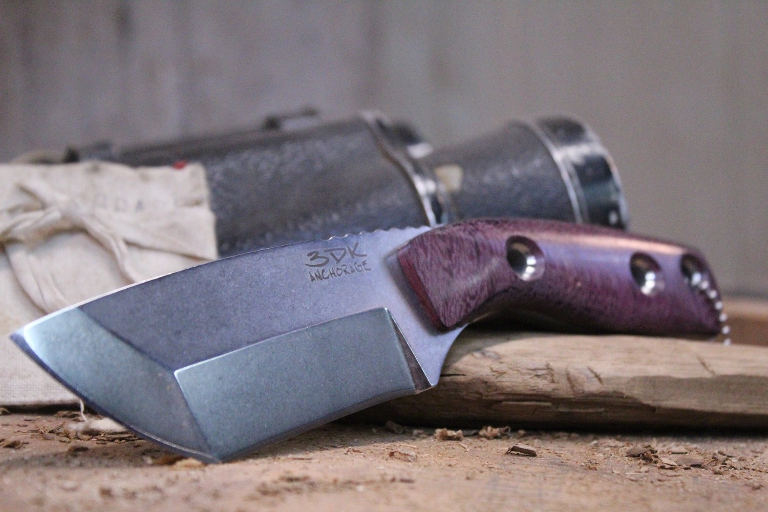 3DK Riot 3.7&quot; Fixed Tanto Point, Elmax Blade / Purple Heartwood