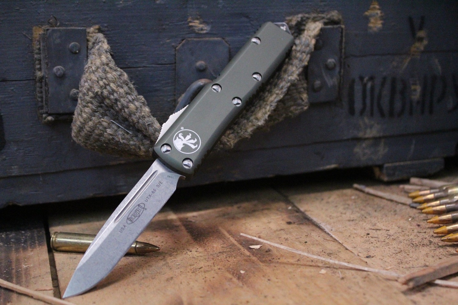 Microtech UTX-85 S/E 3.1&quot; OTF Automatic Knife, OD Green / Stonewash M390 ( Pre Owned )