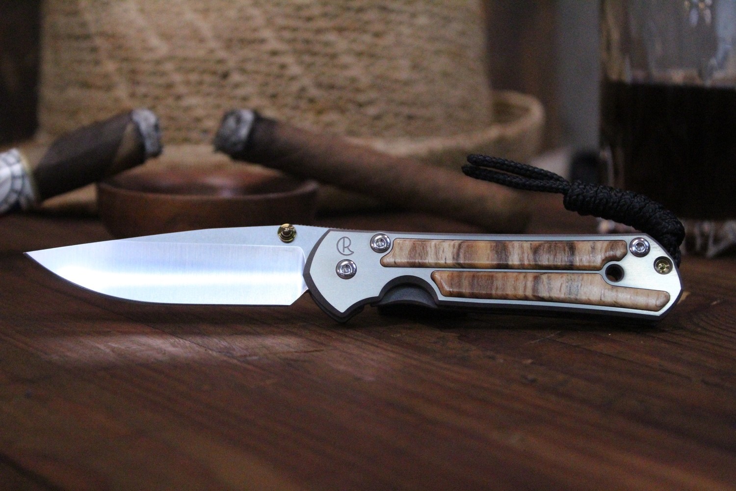 Chris Reeve Small Sebenza 21 2.94&quot; Folding Knife, Titanium with Spalted Beech Wood Inlays / Polished S35VN