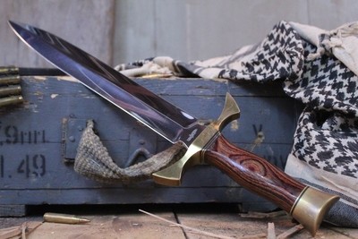 Gil Hibben Knives Classic 12" Dagger, Rosewood &amp; Brass / Polished High Carbon Steel - Produced 1970