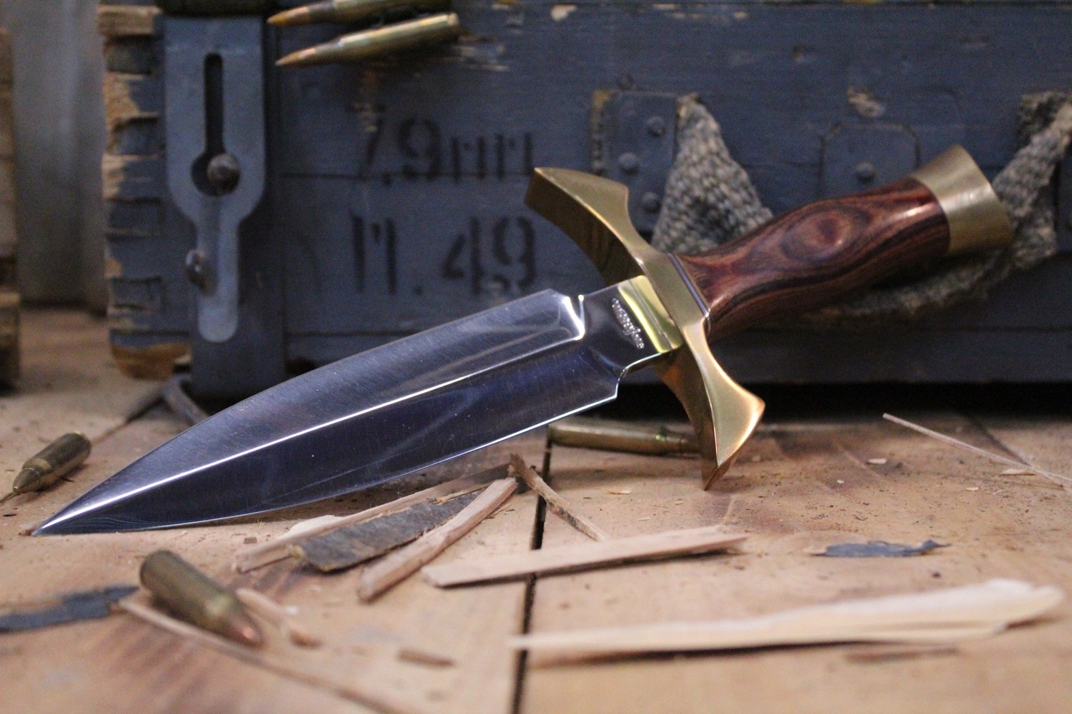 Gil Hibben Knives Classic 6.75&quot; Dagger, Rosewood &amp; Brass / Polished High Carbon Steel - Produced 1970