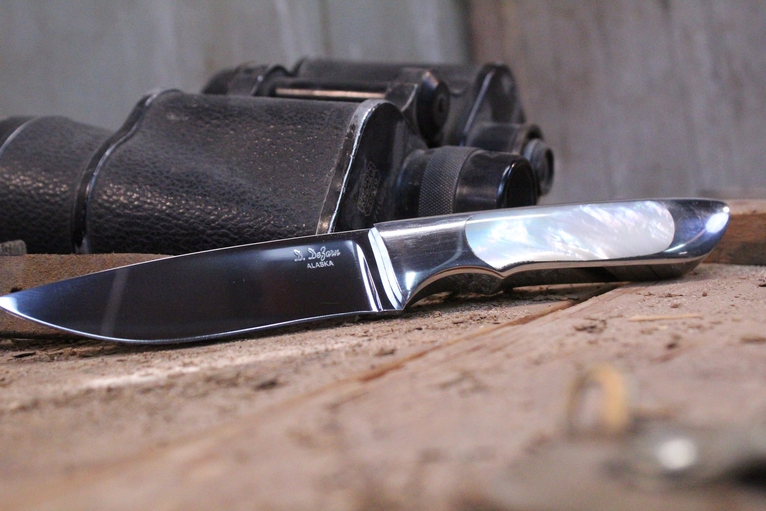 Don DeZarn 4&quot; Drop Point Hunter, Nickel Silver With Mother Of Pearl Inlay / Polished S30V