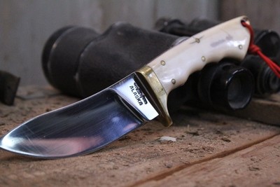Gil Hibben Knives 4.25" Upswept Hunter, Fossilized Walrus Ivory / Polished High Carbon Steel