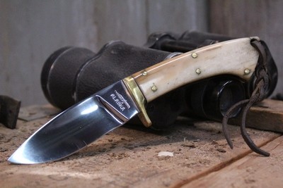 Gil Hibben Knives 3.75" Drop Point Hunter, Fossilized Walrus Ivory / Polished High Carbon Steel