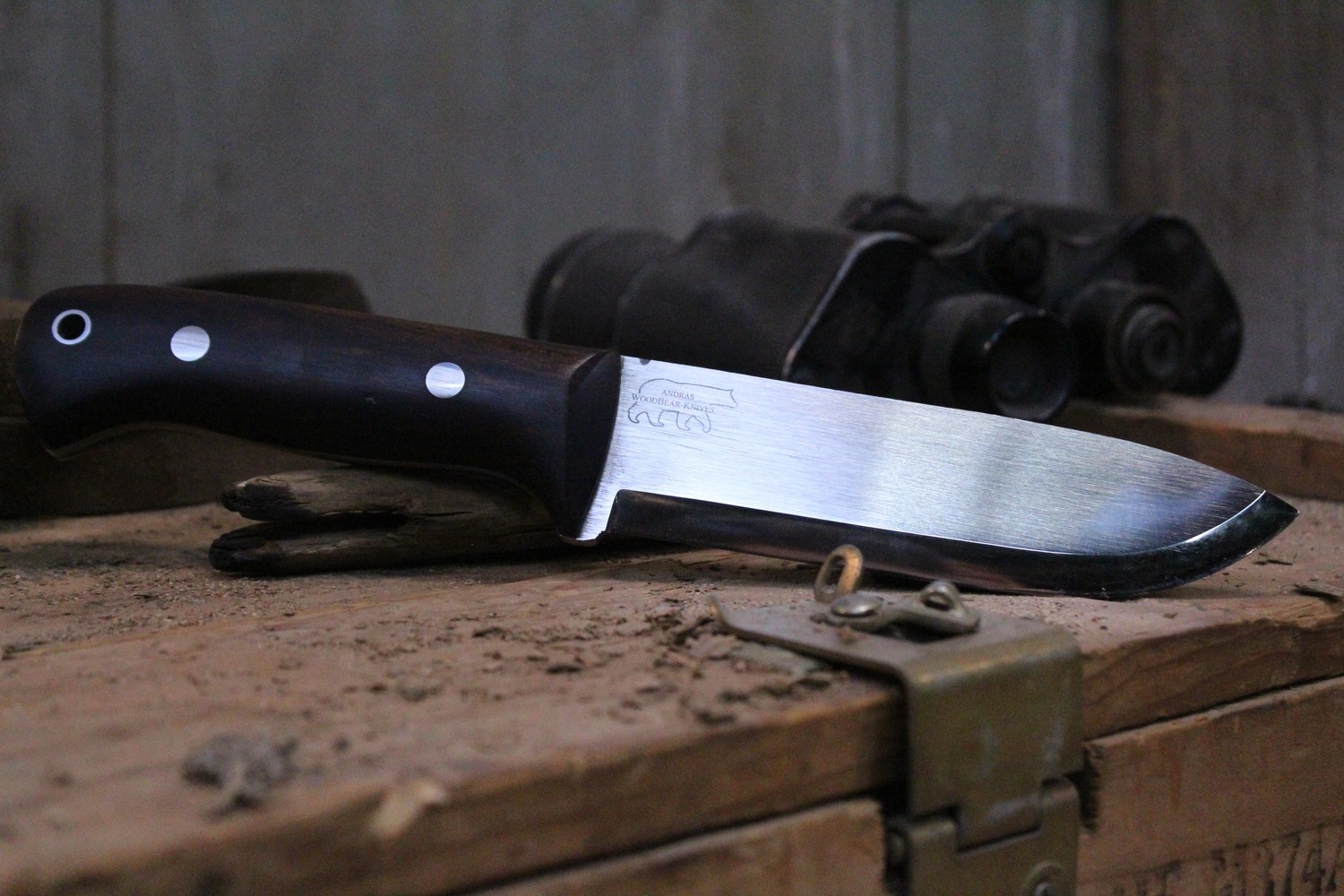 Andras WoodBear Knives Grizzly 5.5&quot; Drop Point Hunter, Desert Ironwood / O1 Tool Steel - ( Pre Owned ) 