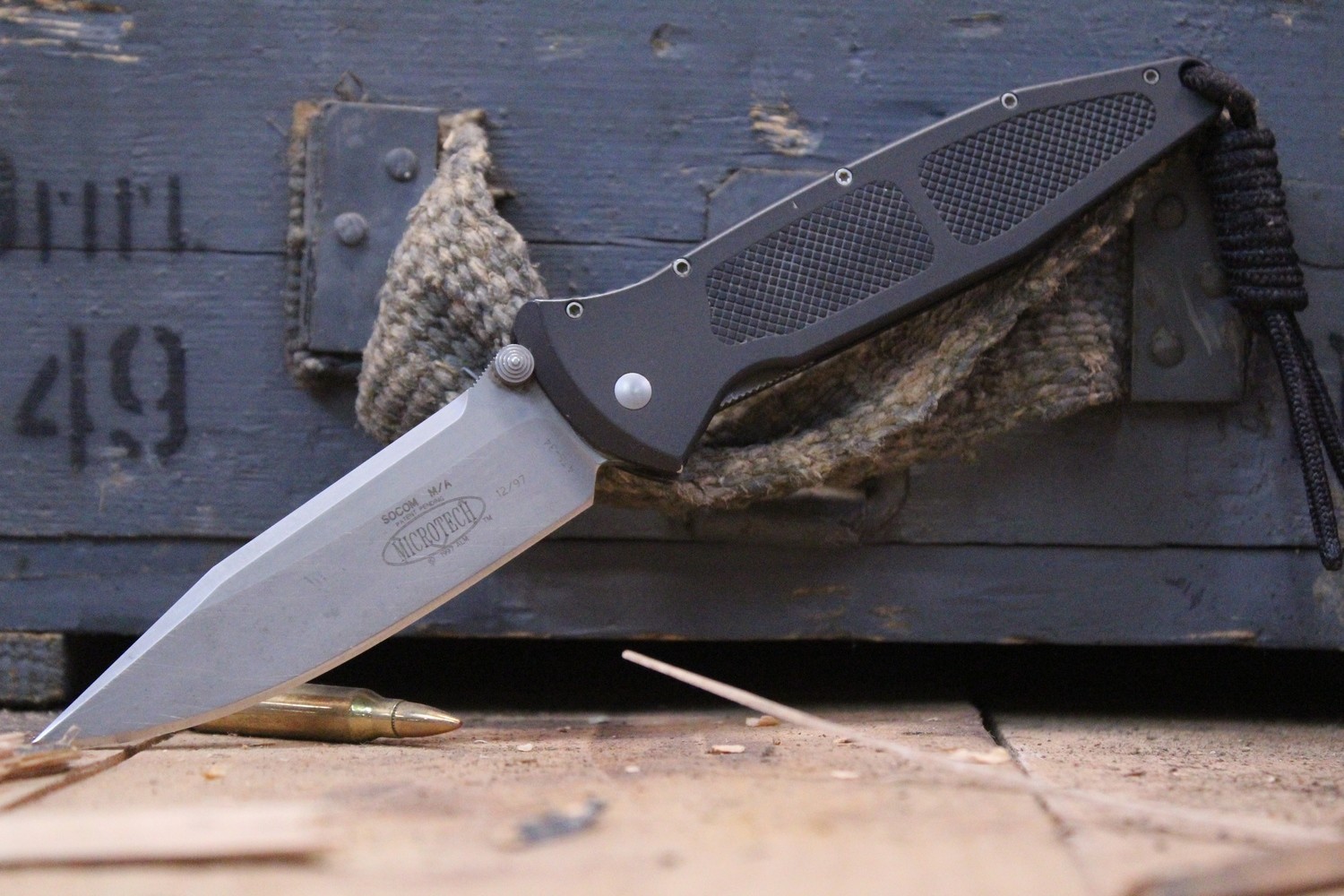 Microtech Classic Socom M/A 4&quot; Folding Knife, Black Aluminum &amp; Rubber Grips /  Ats-34 12/97 (Pre Owned)