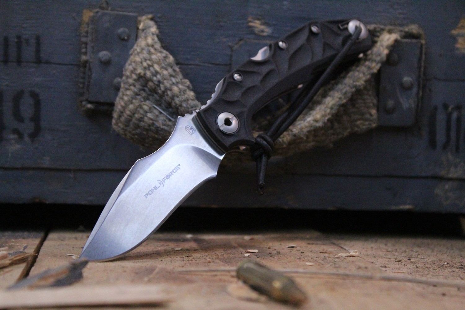 Pohl Force Bravo 1 Outdoor 3.25&quot; Survival Folder, Black Glass Reinforced Nylon / Satin D2 (Pre Owned)