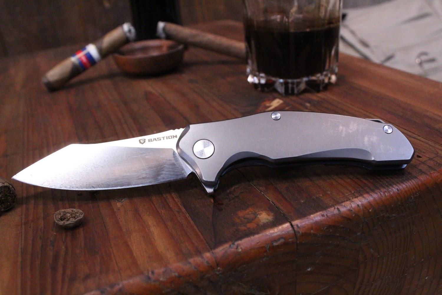 Bastion Knives Braza 3.75&quot; EDC Folder, Titanium Coated Steel / Satin D2 ( Pre Owned )