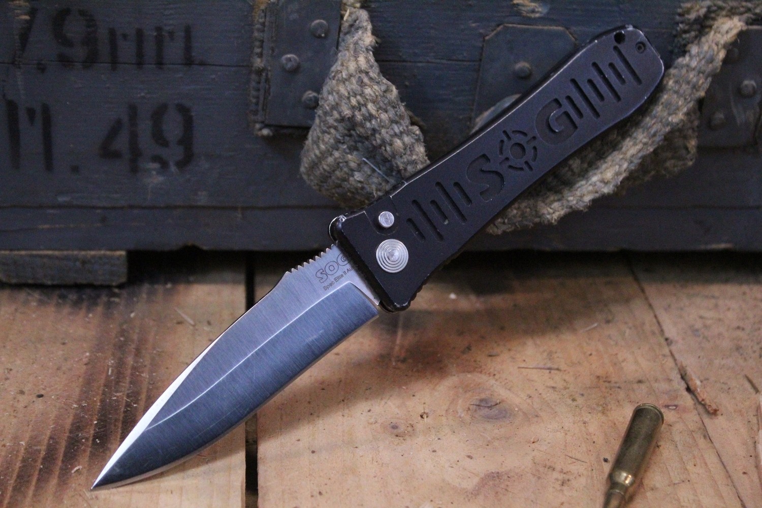 SOG Spec Elite II 4&quot; Automatic Knife, Black Aluminum / Polished S30V ( Pre Owned )