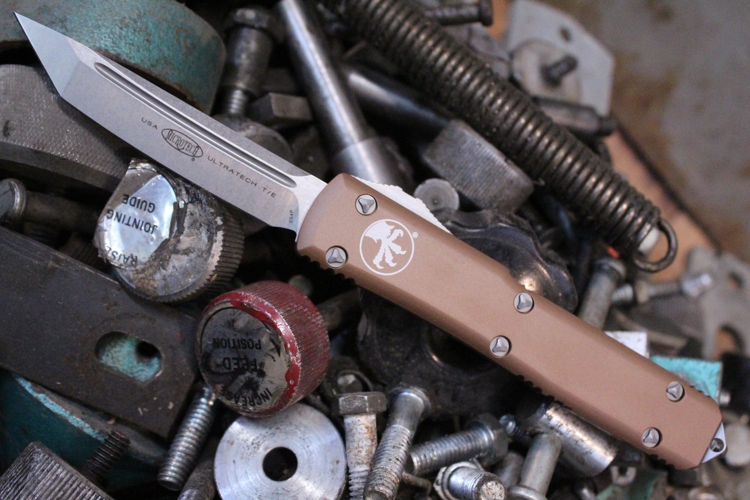 Microtech Ultratech T/E 3.4&quot; OTF Automatic Knife, Tan / Stonewash