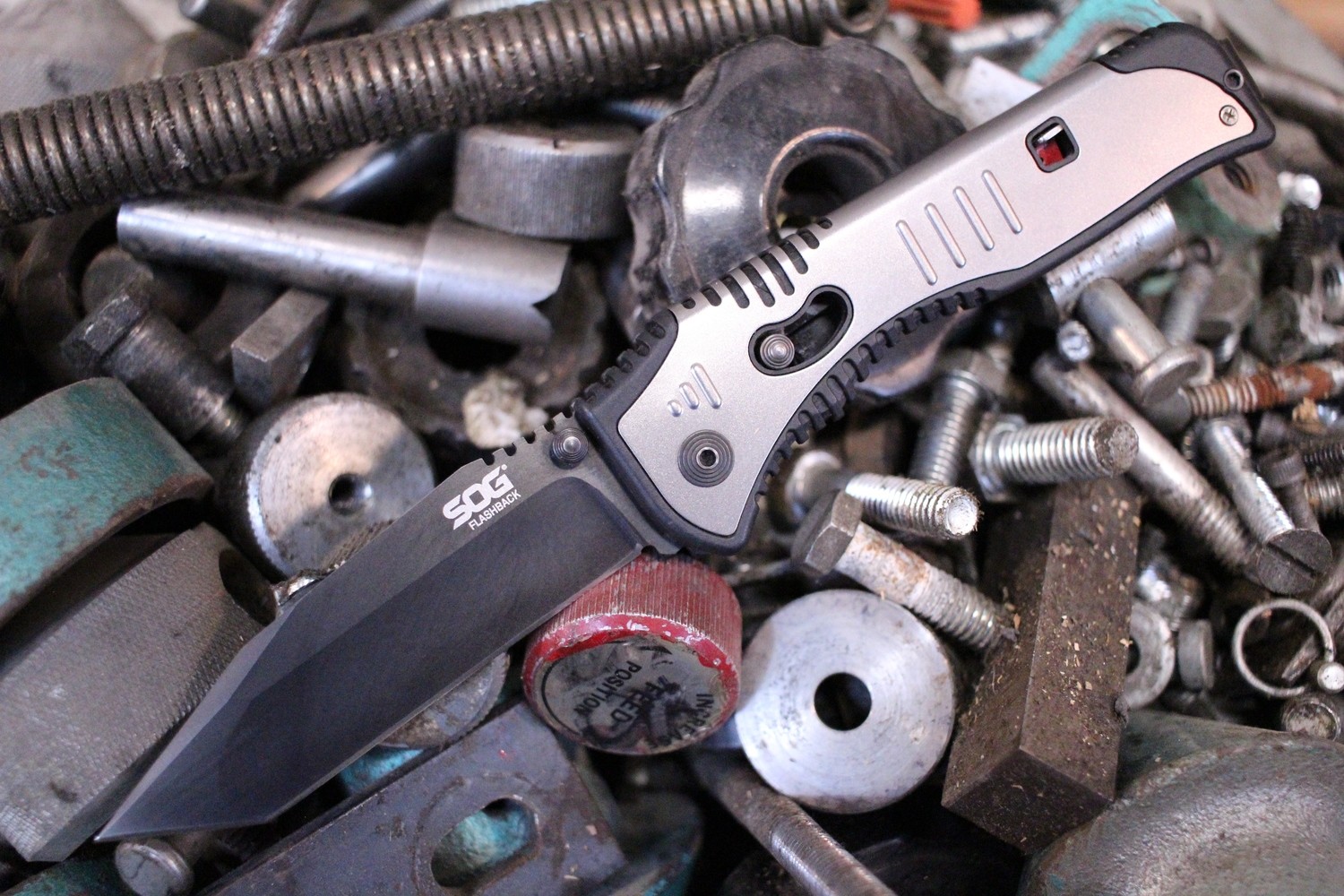 SOG Flashback 3.5&quot; Spring Assisted Tanto Knife,  Stainless Steel / Black ( Pre Owned )