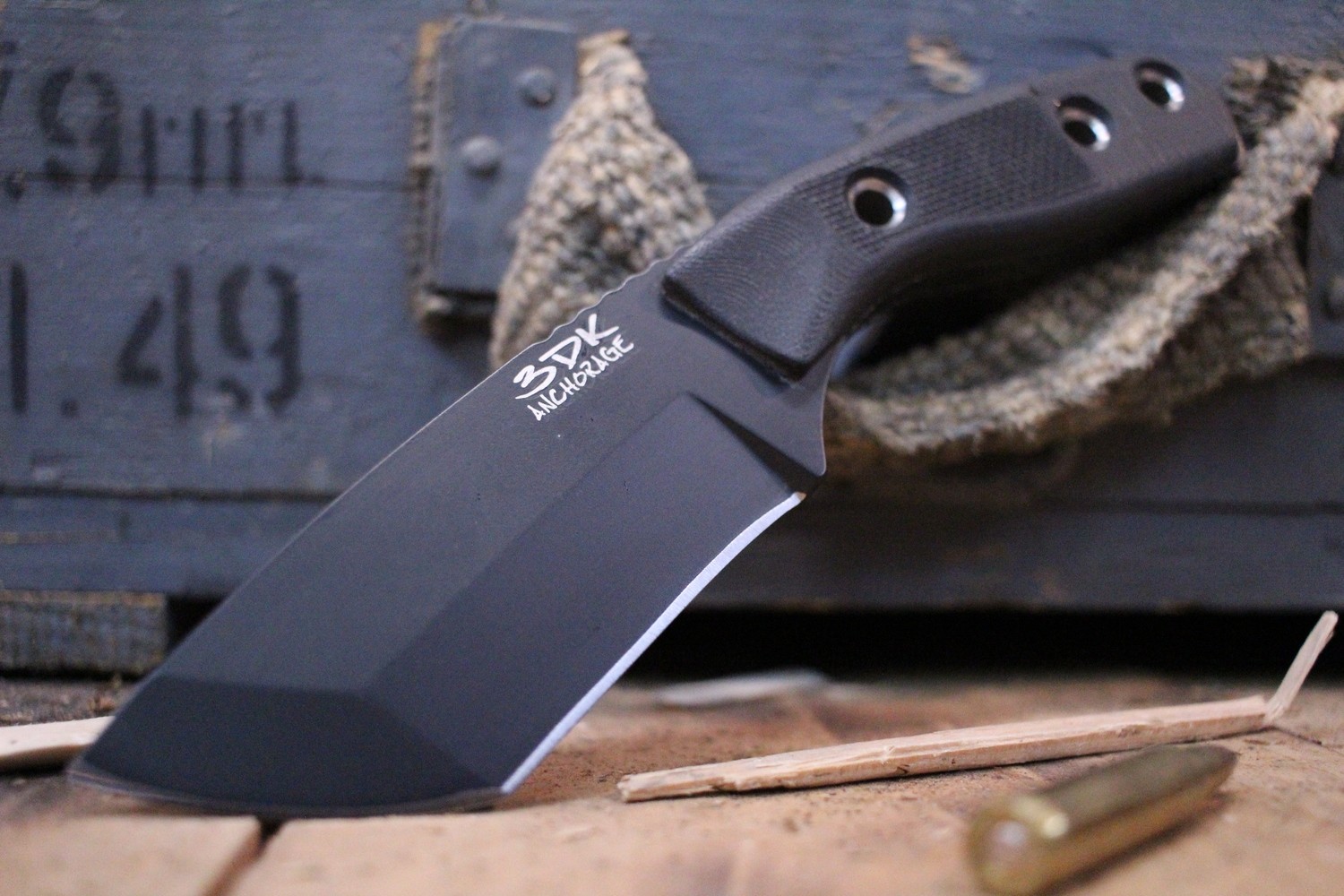 3DK Riot 3.7&quot; Fixed Tanto Point, Black Cerakote Elmax Blade / Black G10 handle